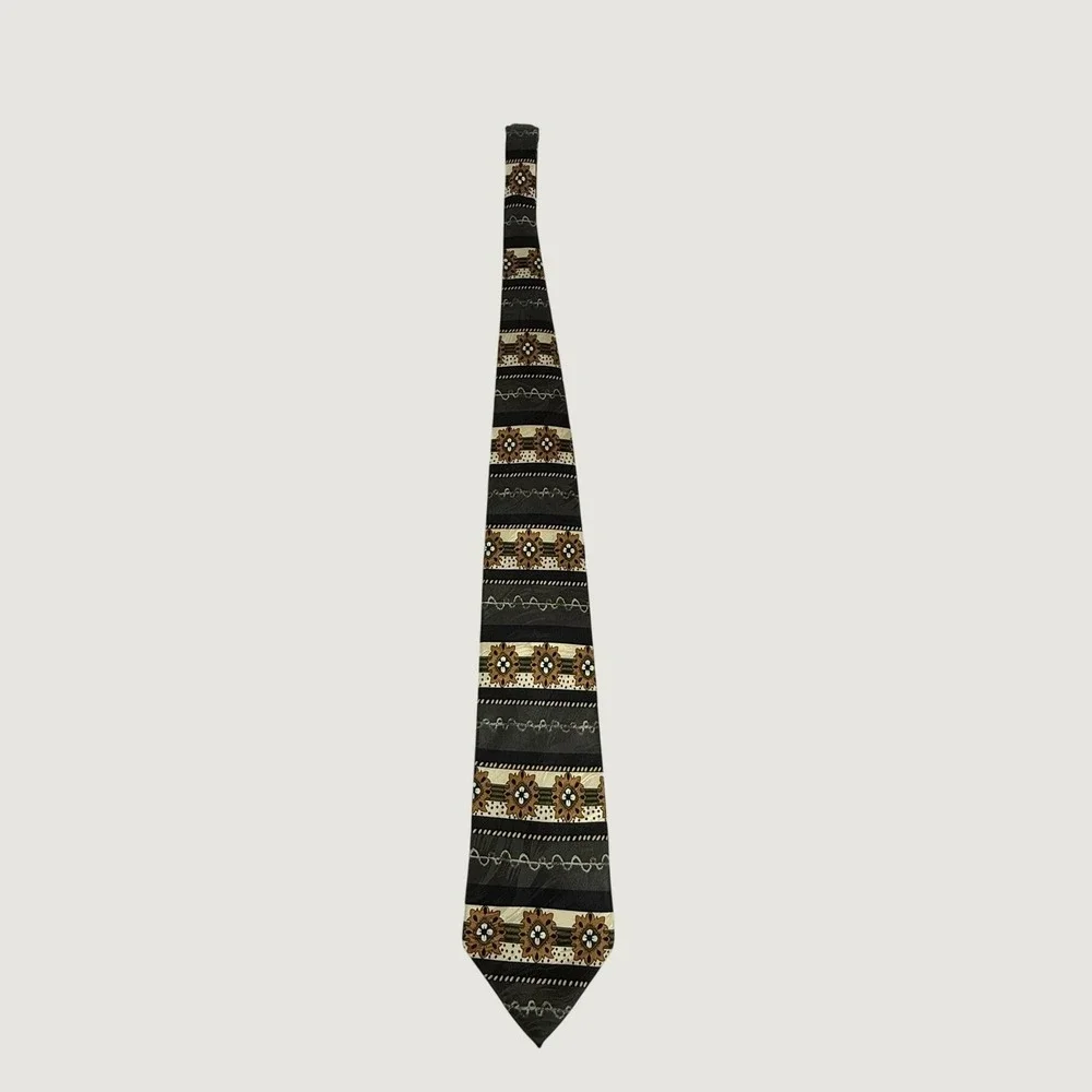 Vintage Daneil & Ellissa 100% Silk Tie Geometric Abstract Brown Black Made Korea